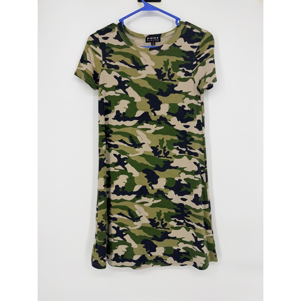 Poof New York Womens Camo Short Sleeve T-Shirt‎ Dress Green Small